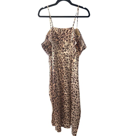 Lovers + Friends Leopard Print Satin Ruffle Midi Open Front Lingerie Topper XS - Picture 6 of 6